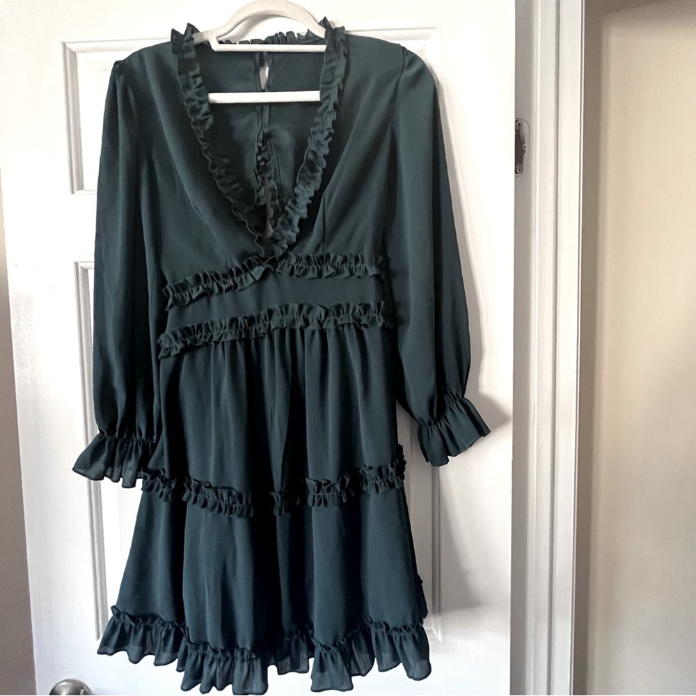 Long Sleeve Ruffle Mini Dress with zipper and lining Size XS